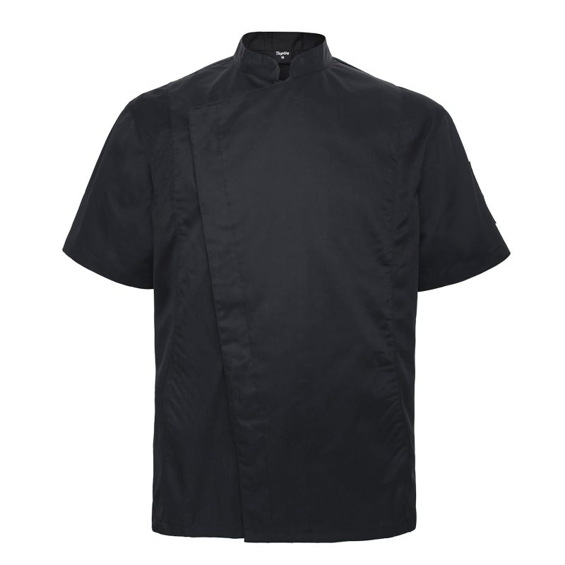 TopTie Unisex Short Sleeve Chef Coat Jacket, Black with Mesh Side - Image 1